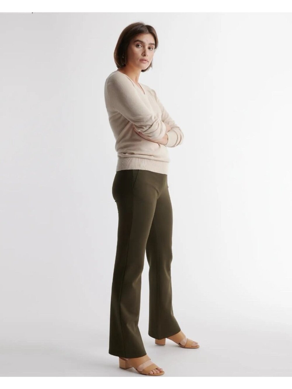 Quince Womens Ultra Stretch Ponte Bootcut Pant Sz Large Petite Olive Green